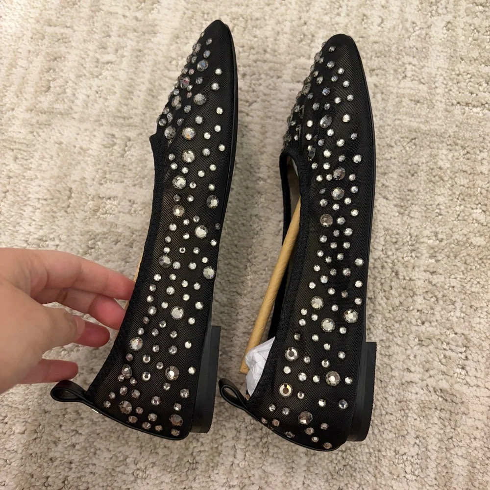 Tory burch black crystal mesh ballet flats NEW